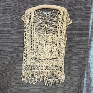 Great Northwest Indigo Crocheted Lace Sweater in Cream Size Large